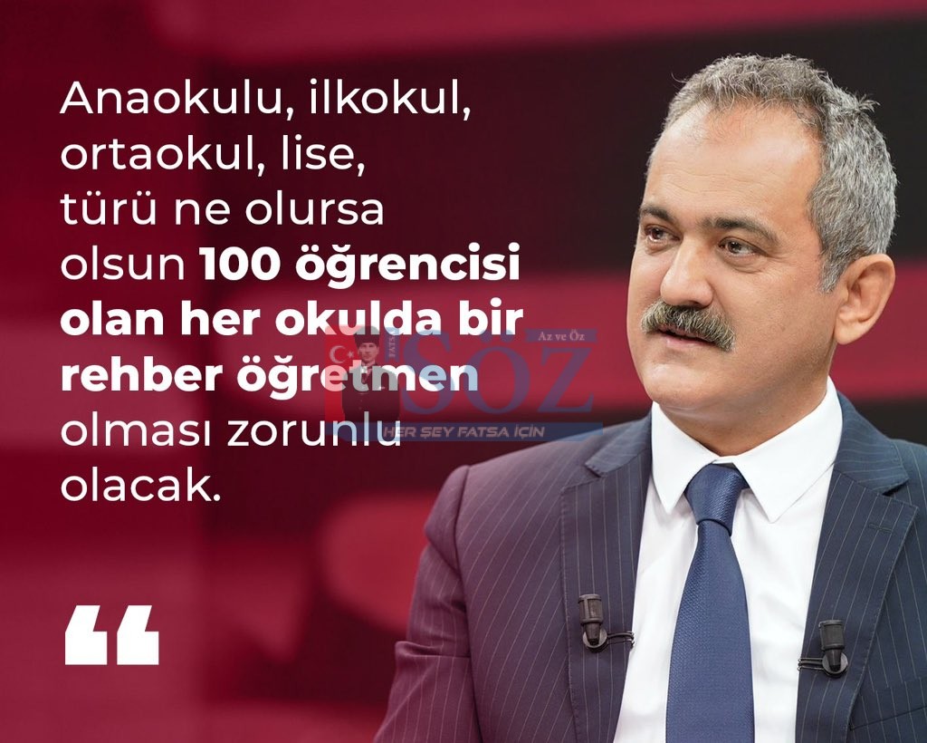 100 ÖĞRENCİSİ OLAN HER OKULA BİR REHBER ÖĞRETMEN