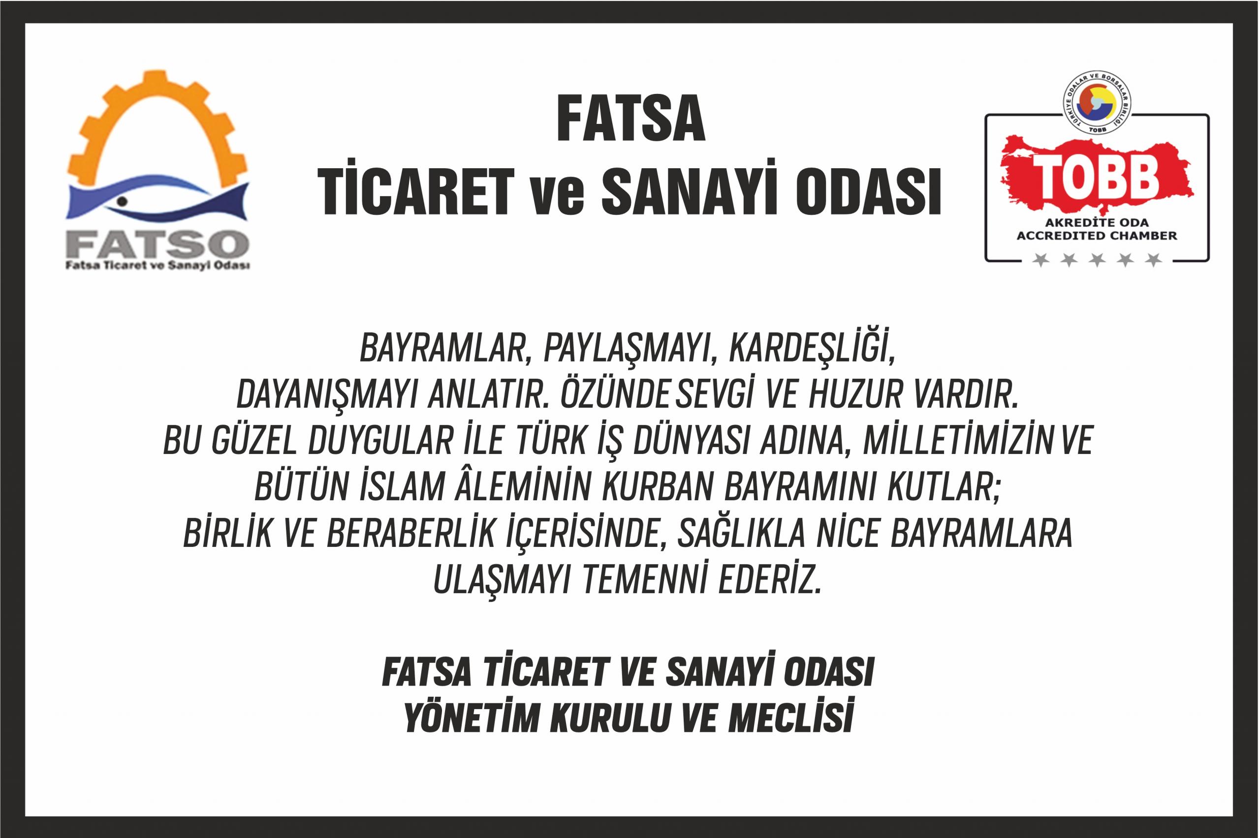 FATSA TİCARET VE SANAYİ ODASI KURBAN BAYRAMI KUTLAMA İLANI