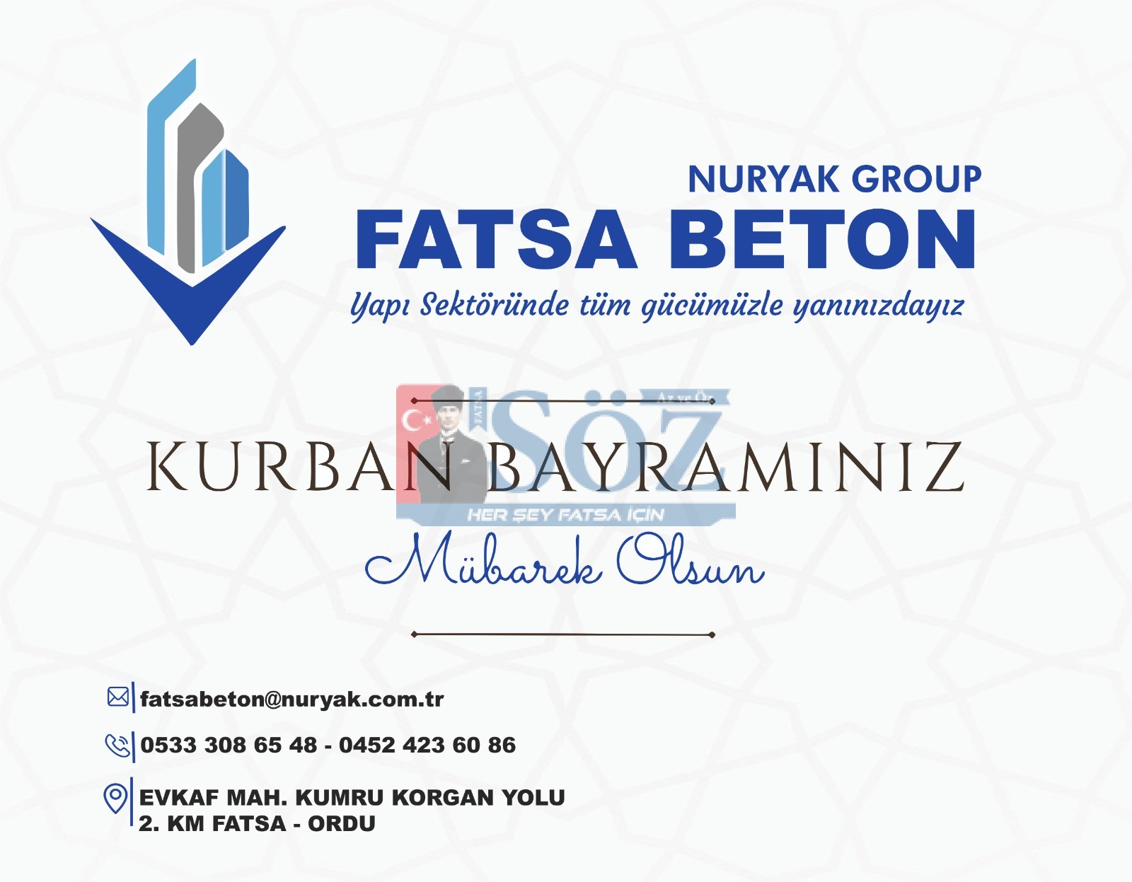 FATSA BETON KURBAN BAYRAMI MESAJI