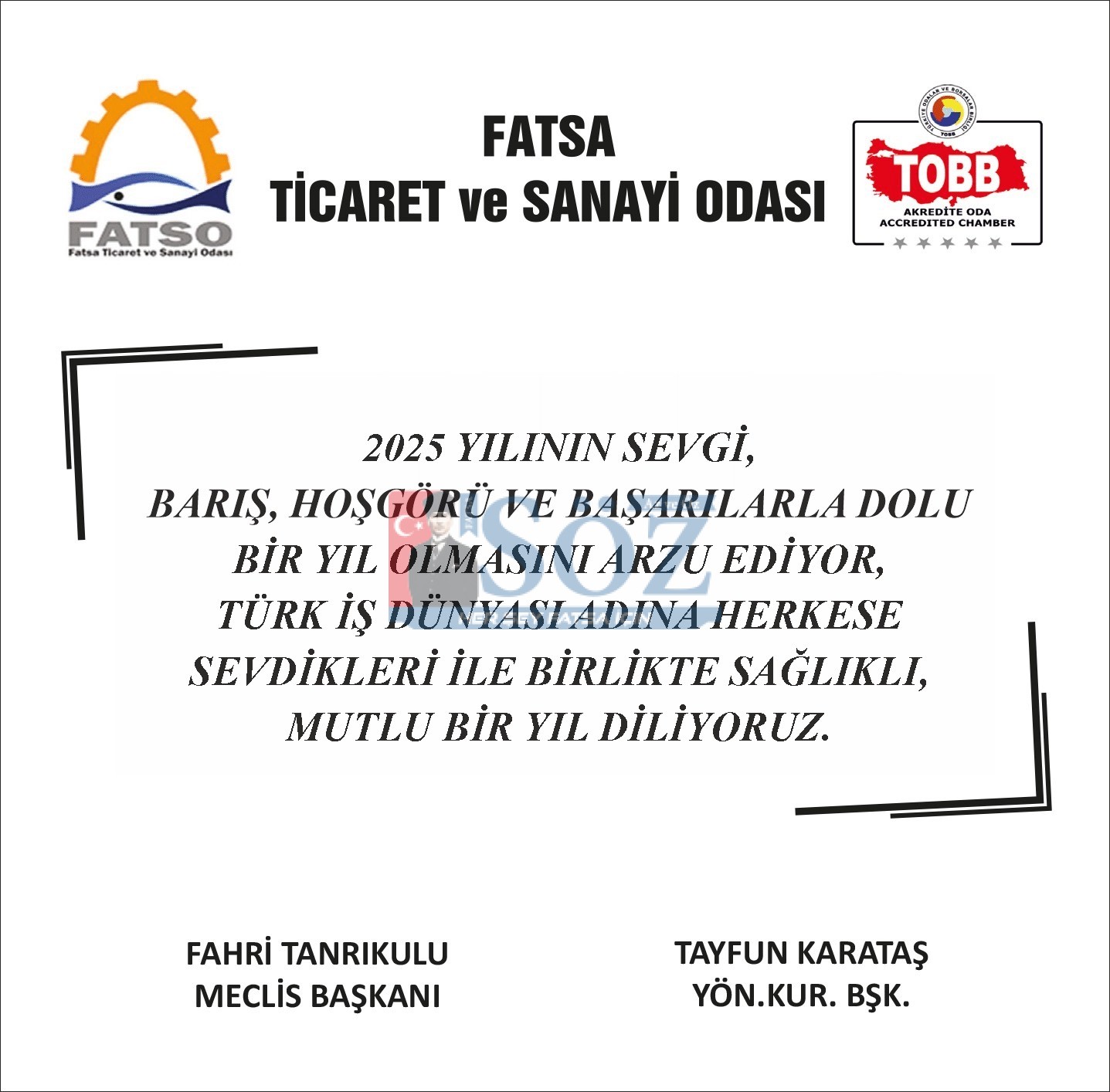 FATSA TİCARET VE SANAYİ ODASI YILBAŞI KUTLAMA İLANI