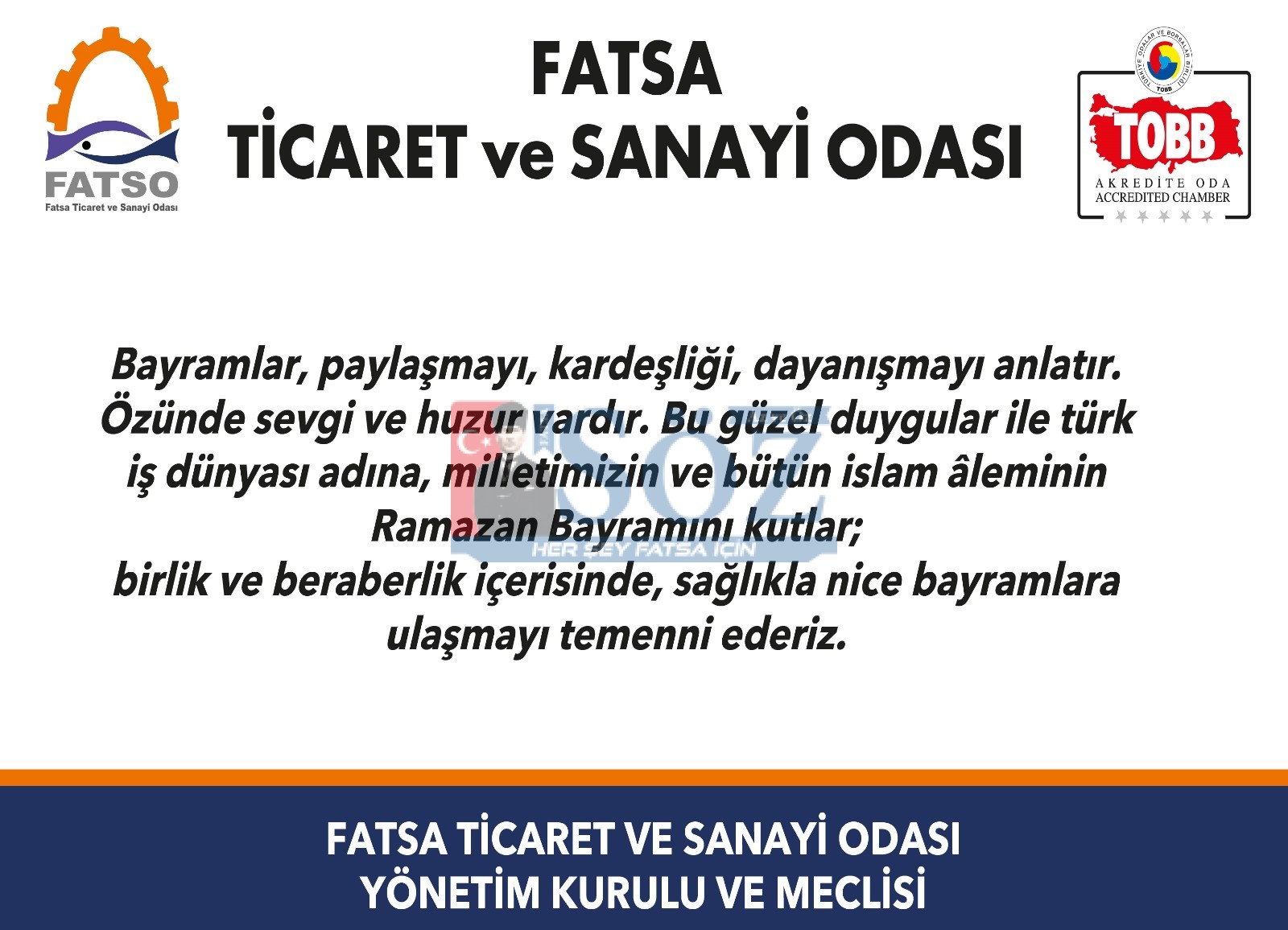 FATSA TİCARET ve SANAYİ ODASI RAMAZAN BAYRAMI İLANI