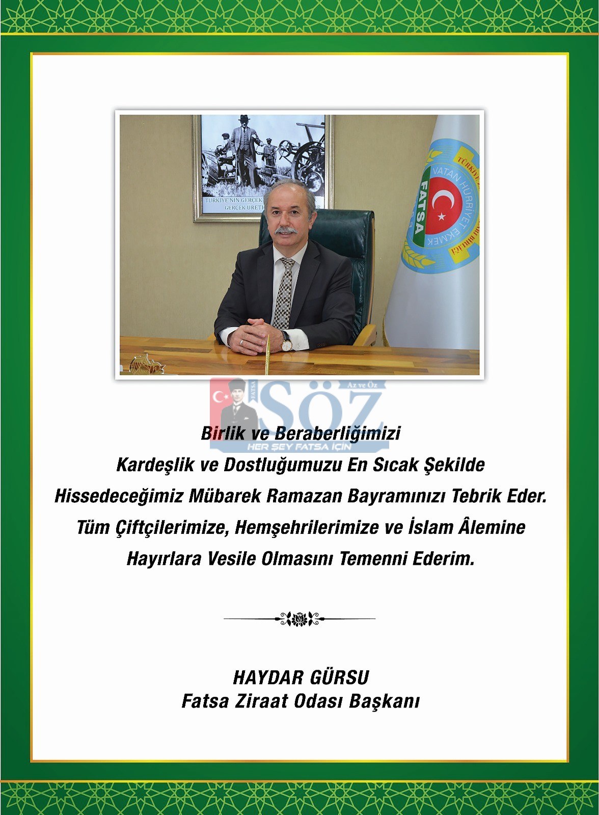 FATSA ZİRAAT ODASI RAMAZAN BAYRAMI İLANI