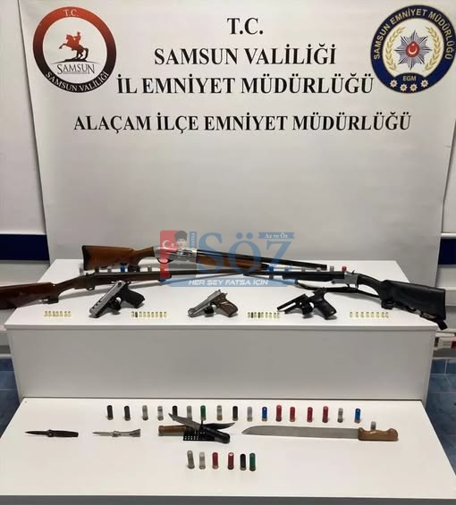 SAMSUN’DA RUHSATSIZ SİLAH VE ÇALINTI MOTOSİKLET ELE GEÇİRİLDİ