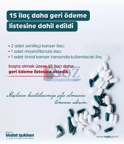 SGK , KANSER İLAÇLARI DAHİL 15 İLAÇ DAHA GERİ ÖDEME LİSTESİNE ALINDI