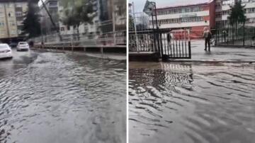 ALTINORDU’DA SAĞANAK YAĞIŞ: OKUL GİRİŞİ SU ALTINDA