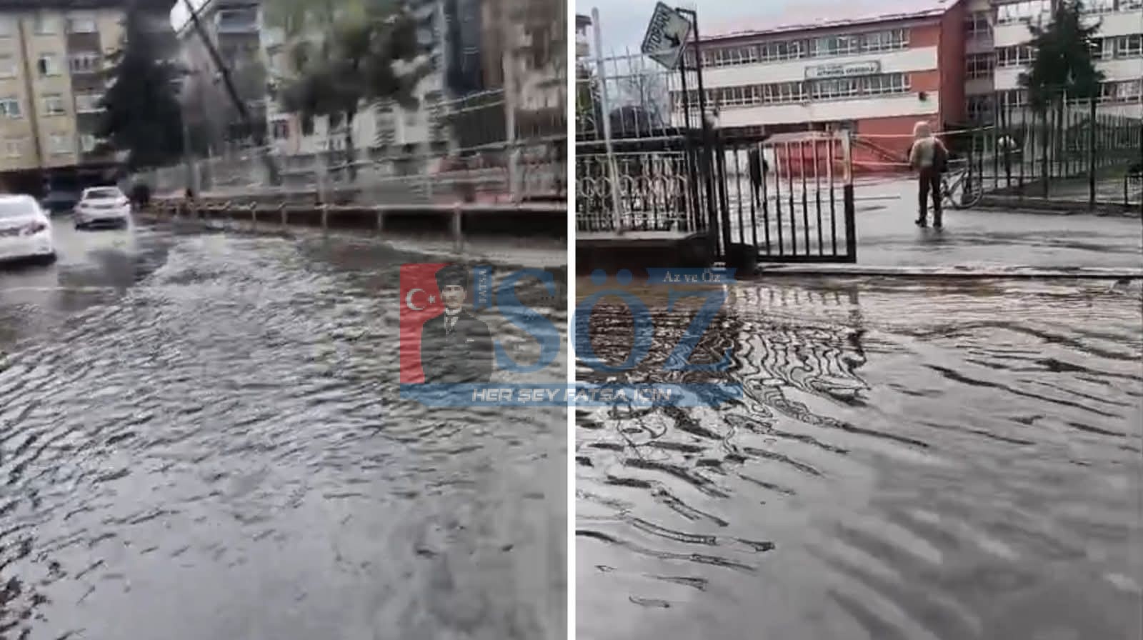 ALTINORDU’DA SAĞANAK YAĞIŞ: OKUL GİRİŞİ SU ALTINDA