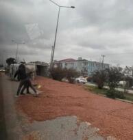 Fındık Yüklü Tır Devrildi