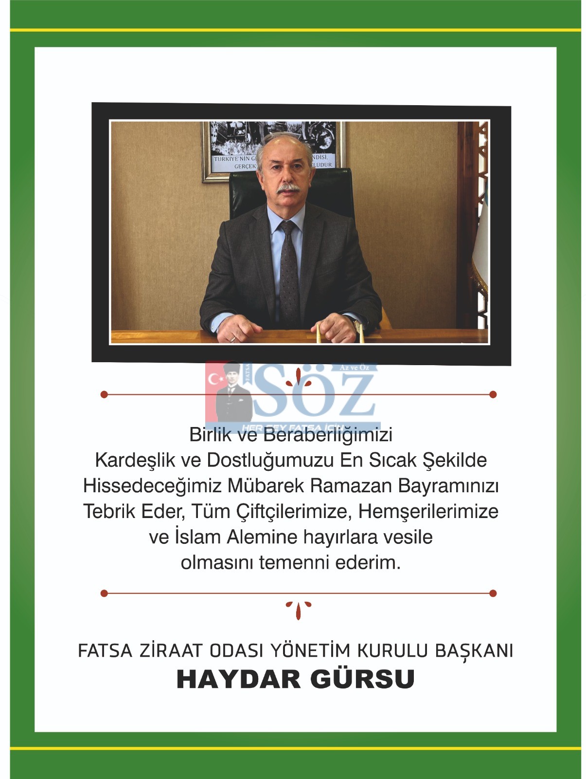 ZİRAAT ODASI RAMAZAN BAYRAMI İLANI