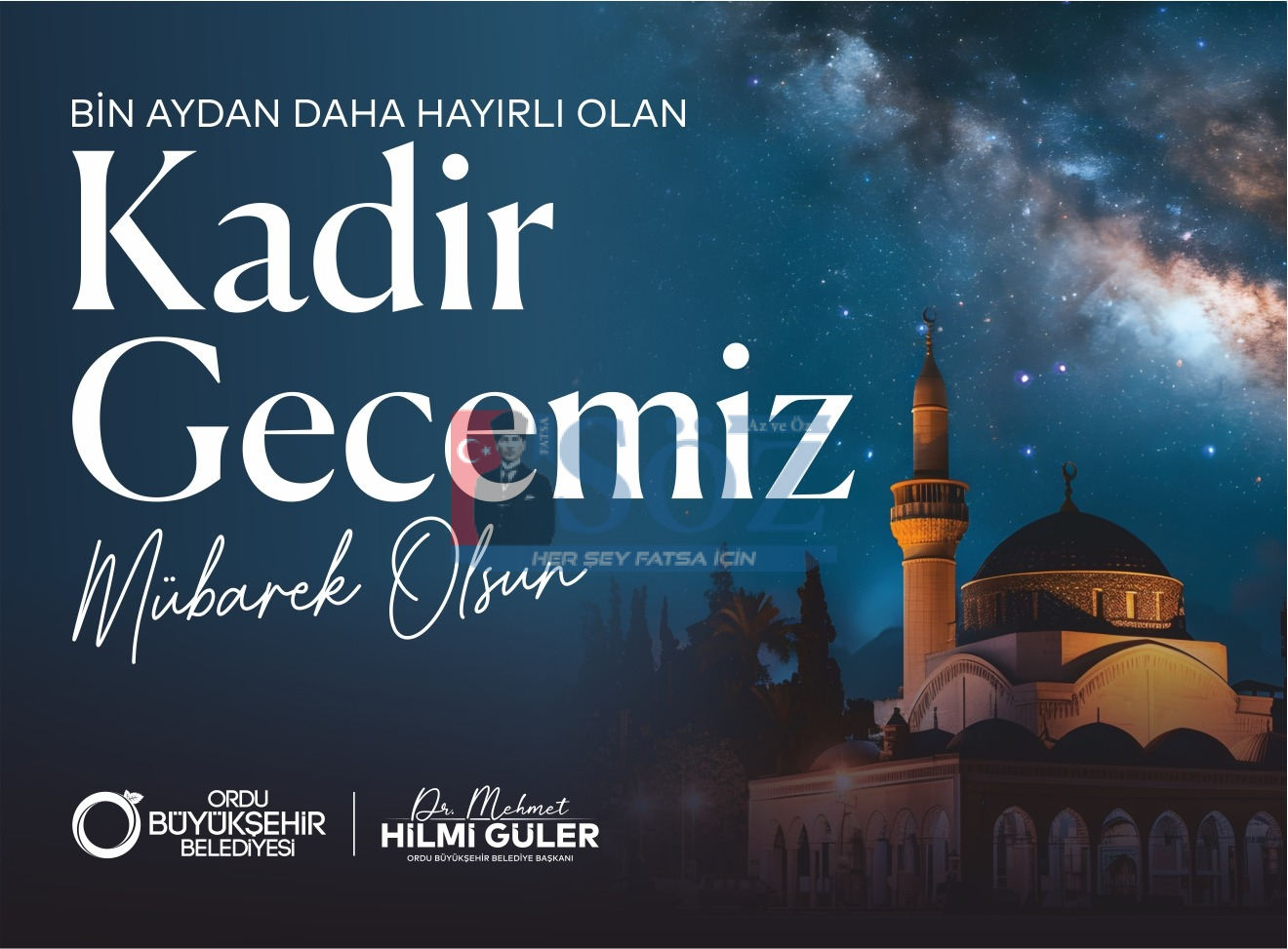 Bu mübarek ayda, af ve mağfiret kapılarının ardına kadar açıldığı Kadir Gecesi’ne erişmenin huzurunu yaşıyor; bu gecenin milletimize ve tüm İslam alemine huzur, barış ve hayırlar getirmesini temenni ediyorum.