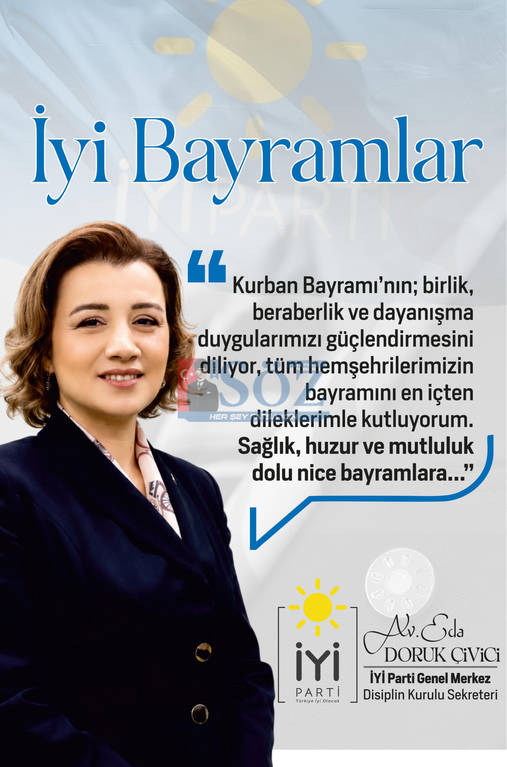İYİ Parti Genel Merkez Disiplin Kurulu Sekreteri Av. Eda Doruk Çivici’den Kurban Bayramı Mesaj