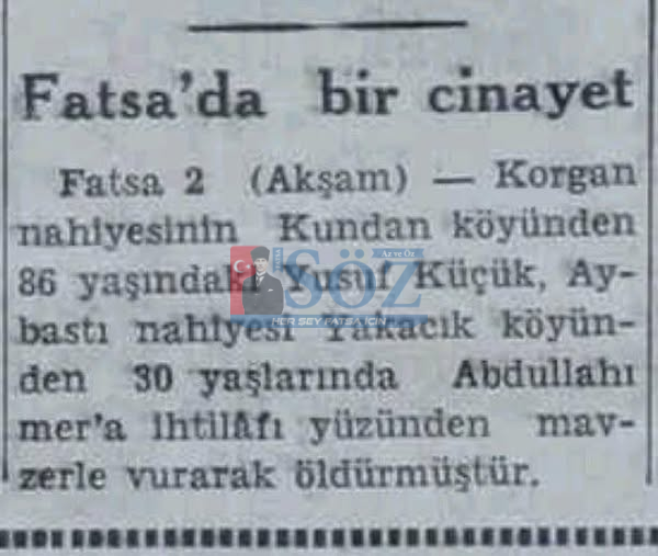 1955 Aybastı Cinayeti Manşette