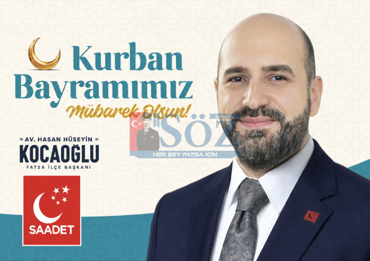 Saadet Partisi Fatsa İlçe Başkanı Av. Hasan Hüseyin Kocaoğlu’ndan Kurban Bayramı Mesajı